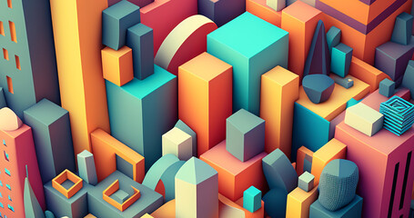 3d urban background. Random colorful mosaic. hyper detailed