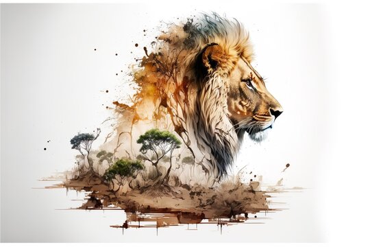 Animal - shaped picture of the savanna - transparent background	lion