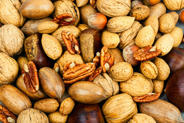 Mixed nuts, food background