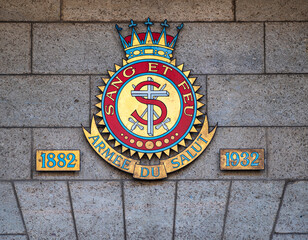 Geneva, Switzerland - July 13, 2022: Coat of arms of the salvation army