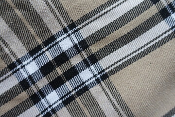 Background - beige, black and white cotton flannel tartan fabric