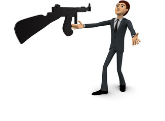 Obraz premium 3d man afraid of machine gun concept
