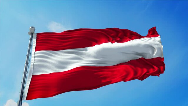 Austria Flag Loop. Realistic 4K. 30 fps flag of the Austria. Austria flag waving in the wind. Seamless loop with highly detailed fabric texture.