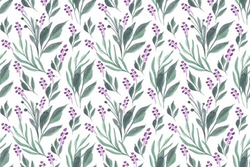 Floral seamless pattern. Greenery boho background for textile, wallpaper and wrapping paper. Watercolor illustration