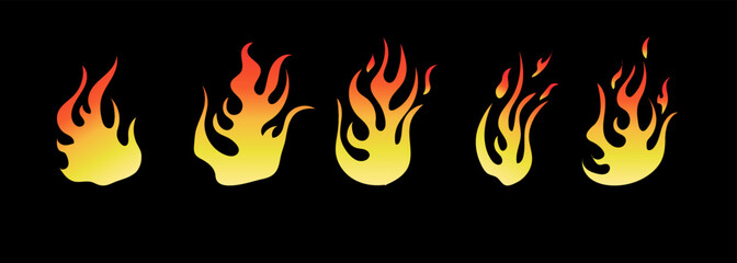 Hand drawn fire illustration on black background for element design. silhouette of flames in set. © Luki