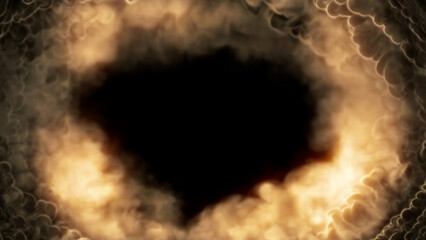 frame for content of burning clouds - tunnel in the rich smoke, isolated - object 3D illustration