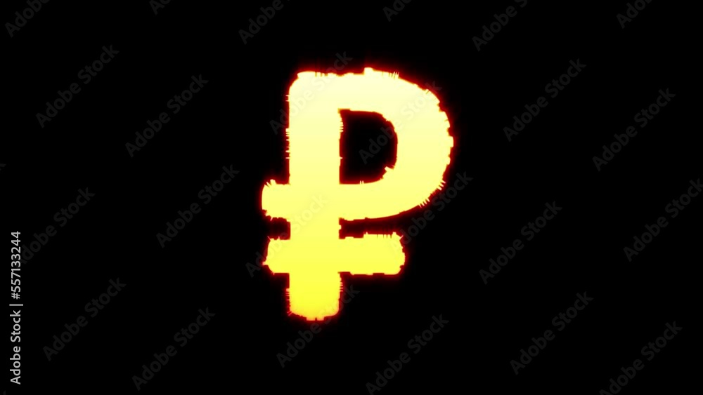Poster rouble sign, yellow and orange glowing animated distorted alphabet, isolated - loop video