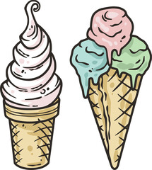 Ice cream for design of label or food banner. Icecream elements or identity symbols for fast food caffe.