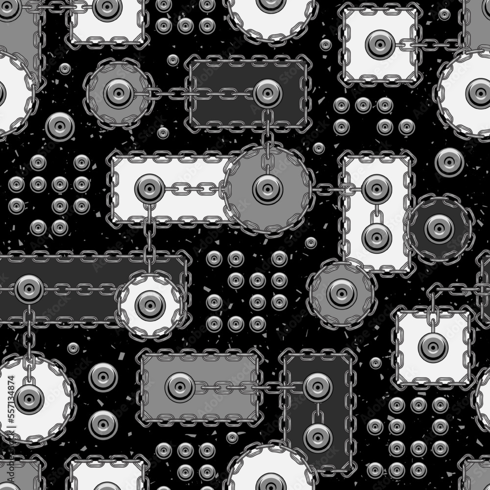 Aufkleber seamless abstract pattern with geometric shapes, rough chains, rivets. circles, rectangels, square i
