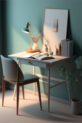 Personal workspace for home office use and study. AI produced