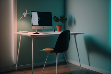 Personal workspace for home office use and study. AI produced