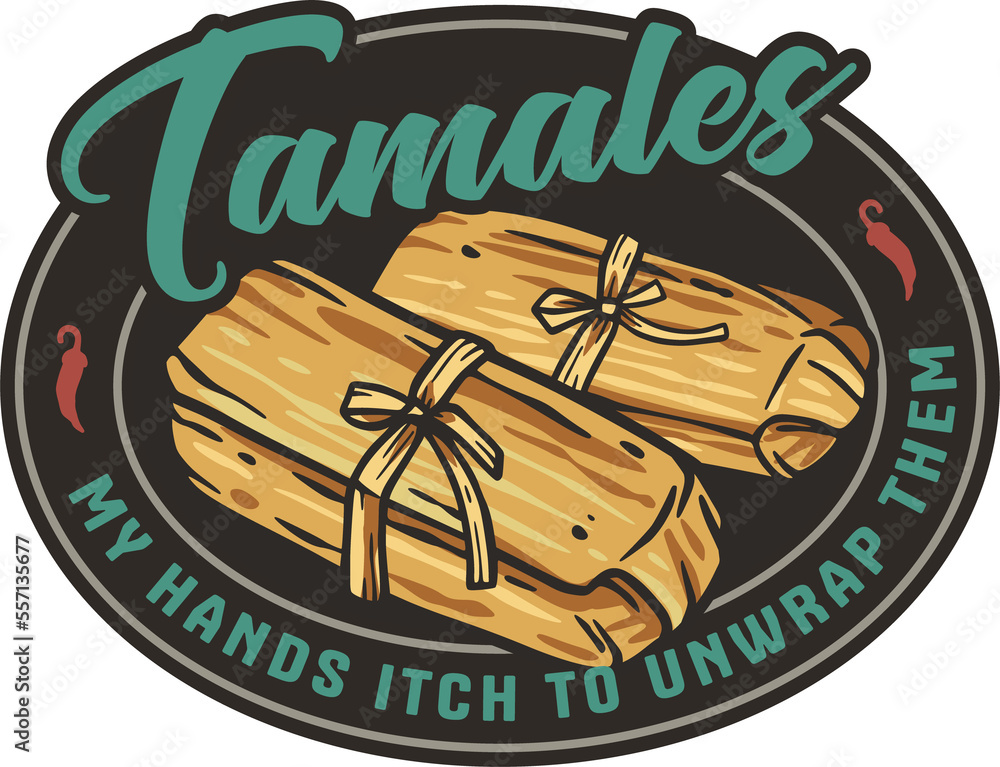 Wall mural Tamale vector with corn leaves for logo or emblem. Traditional latin fast food. Tamales mexican food for poster or banner. - Wall murals
