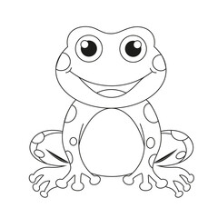 bright vector illustration of a frog, cute frog sitting, sketch, line, hand drawing