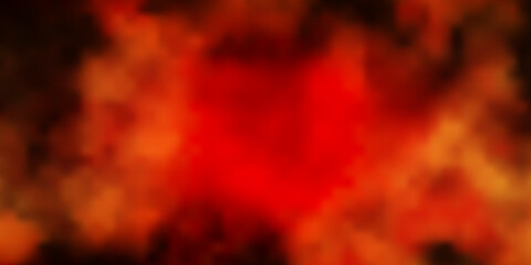 Dark Red, Yellow vector background with clouds.