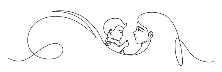 Hand drawn line art mother and son illustration