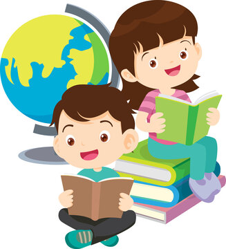 back to school with kids reading book education happy children concept
