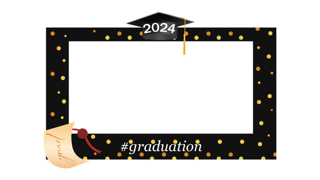 Rectangular photo frame for college and university graduates. Congratulation banner for graduating student with new education and success vector celebration