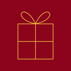 Gold gift box icon on red background. Vector illustration. 
