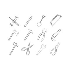 Tools icons set in flat style. tools icon set isolated on white background. Perfect for coloring book, textiles, icon, web, painting, books, t-shirt print.
