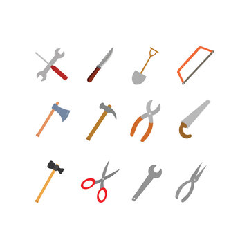 Tools icons set in flat style. tools icon set isolated on white background. Perfect for coloring book, textiles, icon, web, painting, books, t-shirt print.