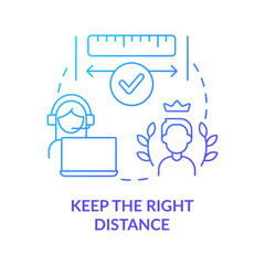 Keep right distance blue gradient concept icon. Call center customer service agent technique abstract idea thin line illustration. Isolated outline drawing. Myriad Pro-Bold fonts used