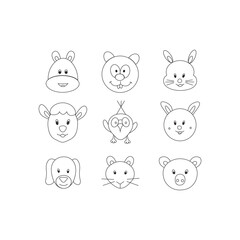 cute animal face. animal face icons in flat style. animal face icon isolated on white background. Perfect for coloring book, textiles, icon, web, painting, books, t-shirt print. 