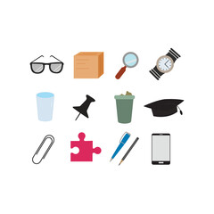 Education icons isolated on white background. Perfect for coloring book, textiles, icon, web, painting, books, t-shirt print.