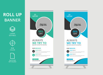 Roll-up banner design template, vertical, abstract background