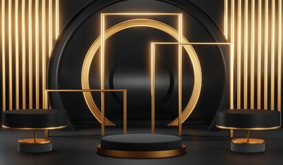3D rendering of blank product background for cream cosmetics Modern black podium background