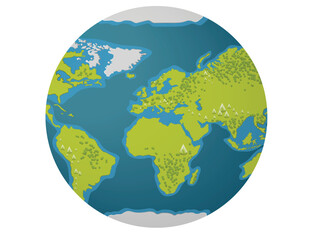 Color planet with continents icon. Global geographic sphere with oceans and seas as symbol of business and vector travel