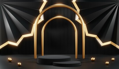 3D rendering of blank product background for cream cosmetics Modern black podium background