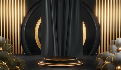 3D rendering of blank product background for cream cosmetics Modern black podium background