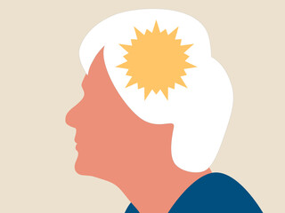  Elderly senior woman healthy mental. Emotional, psychological, and social well-being. Vector.