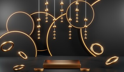 Fototapeta premium 3D rendering of blank product background for cream cosmetics Modern black podium background
