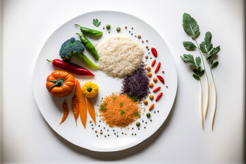 Vegetable salad on a white table. Produced by AI