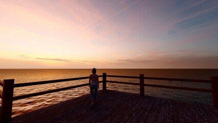 Fototapeta na wymiar person standing with beautiful ocean view