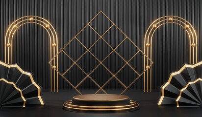 3D rendering of blank product background for cream cosmetics Modern black podium background