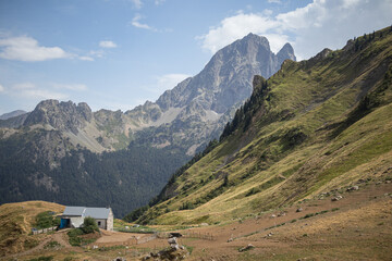 Sheepfold and farm in the middle of the Pyrenean mountains