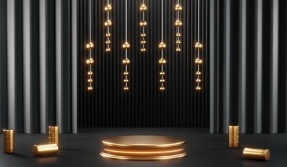 Obraz premium 3D rendering of blank product background for cream cosmetics Modern black podium background