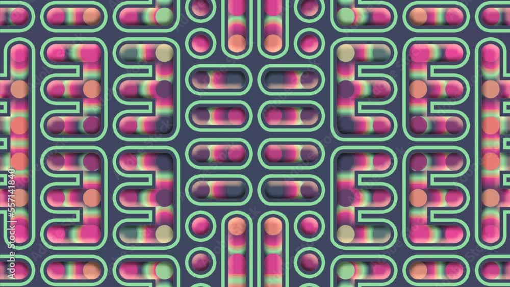 Poster Abstract cartoon maze with moving rainbow neon gradient. Creative concept design. 3d rendering digital animation background. 4K, Ultra HD resolution
