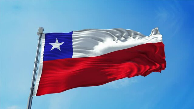 Chile Flag Loop. Realistic 4K. 30 fps flag of the Chile. Chilean waving in the wind. Seamless loop with highly detailed fabric texture. Loop ready in 4k resolution.