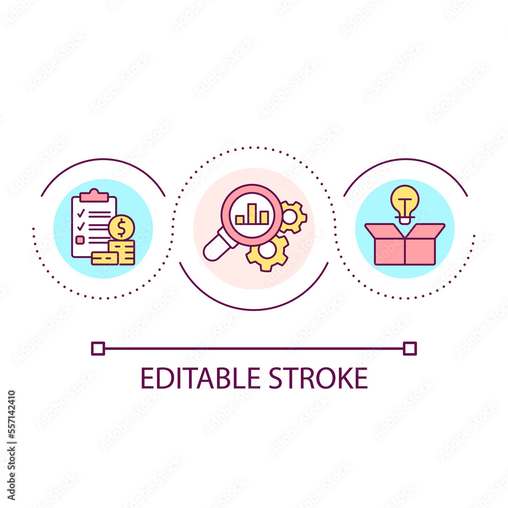 Poster search funding for product development loop concept icon. business activity abstract idea thin line 