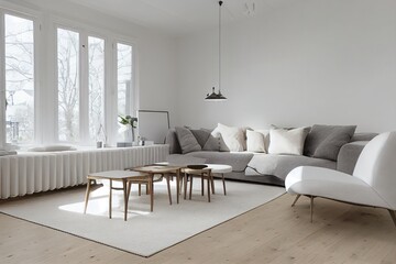 Luxury scandinavian living room interior 