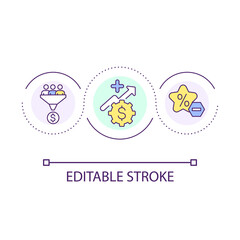 Profit increasement loop concept icon. Eliminate discounts. Financial strategy and approach abstract idea thin line illustration. Isolated outline drawing. Editable stroke. Arial font used
