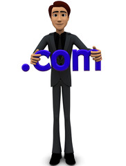 3d man holding .com concept