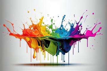 Exploding liquid paint in rainbow colors with splashes , Ai Generative