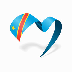 Congolese flag heart-shaped wavy ribbon. Vector illustration.