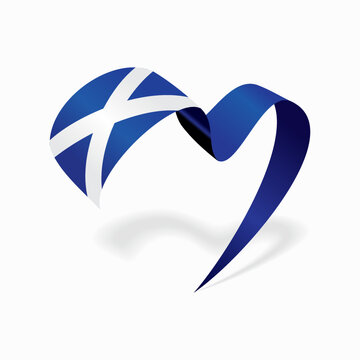 Scottish flag heart-shaped wavy ribbon. Vector illustration.