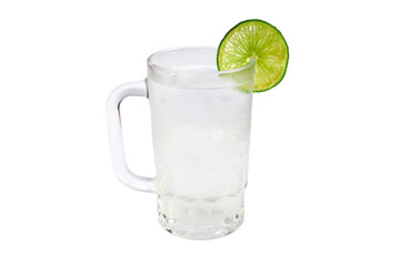 Mexican drink Lime juice with slice of lime on white background