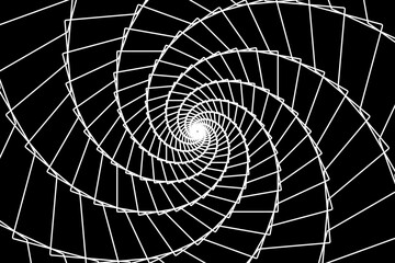 Abstract wireframe tunnel. The white line rotates on the black background. Vector illustration.